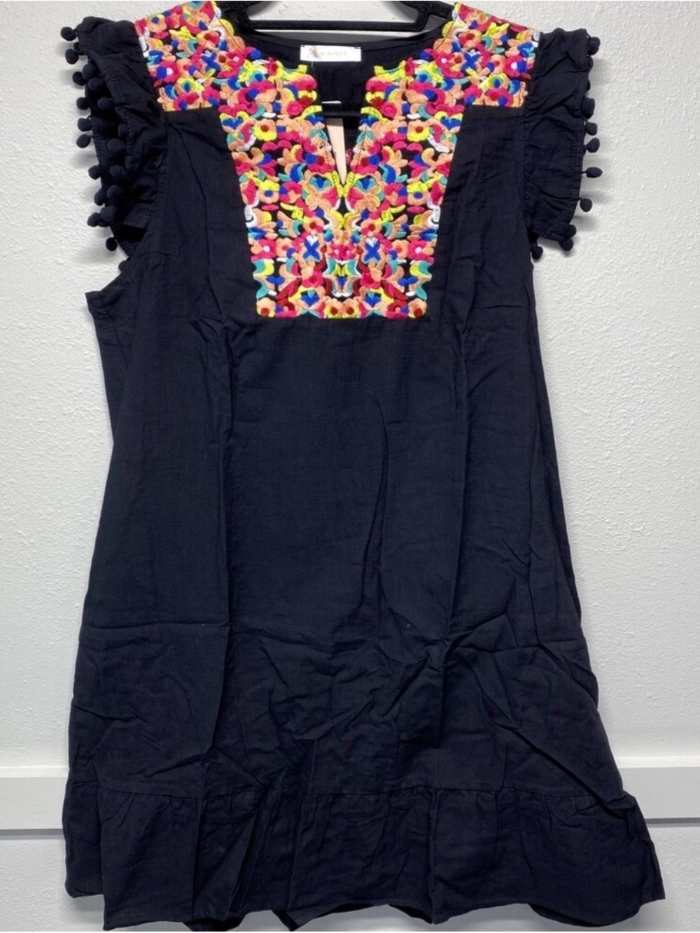 Black Embroidered Sleeveless Ruffle Dress - Women - Picture 3 of 5